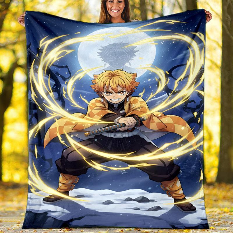 1pc Agatsuma Zenitsu Theme Blanket - Digital Print, Polyester, Cozy for All Seasons, Perfect for Outdoor, and Travel