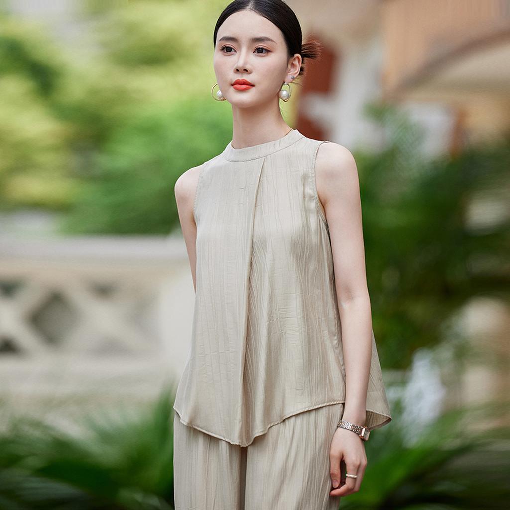Advanced sleeveless vest, high waisted straight leg pants two-piece set, women's summer fashion temperament set