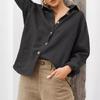Women's Spring Summer Cotton Linen Blouse Casual Loose Lapel Long Sleeve Button Down Shirt