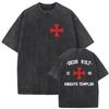 Knights Templar Graphic Tshirt Vintage Washed Gothic Streetwear Medieval Unisex Oversized Crew Neck Cotton Short Sleeve Tee Top
