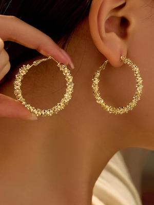 1 Pair Gold Hoop Earrings for Women, Fashion Accessories, Chunky Jewelry Set, Trendy Earrings for Women, Gold Plated Earrings, Cute Earring for Any