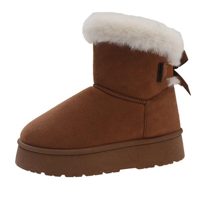 Large size medium tube snow boots women's new winter bow thick-soled piled thickened warm cotton boots