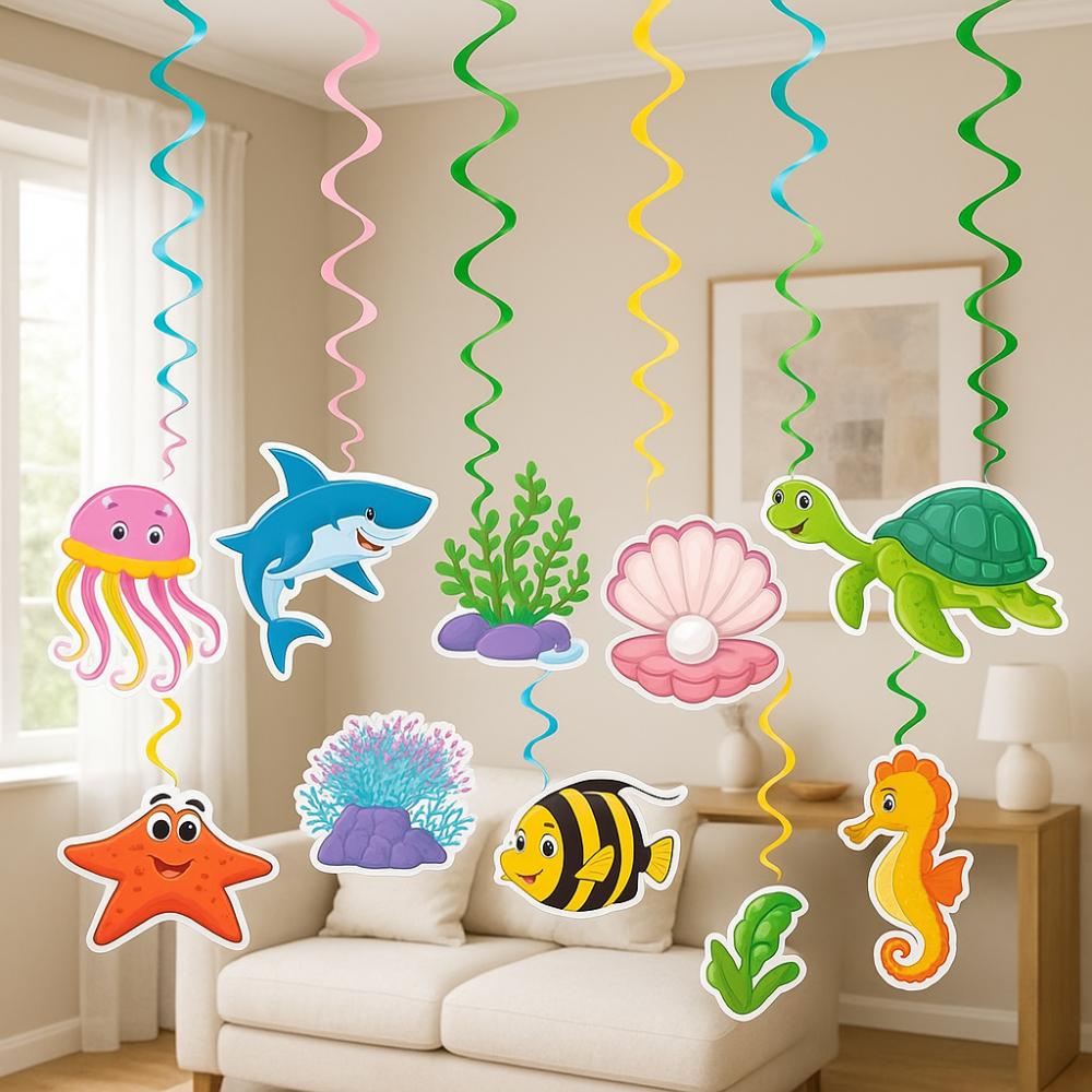 Paper Hawaiian Spiral Ornaments Fish Summer Theme Pendant Ocean Animals Hanging Flag  Kids' Gifts