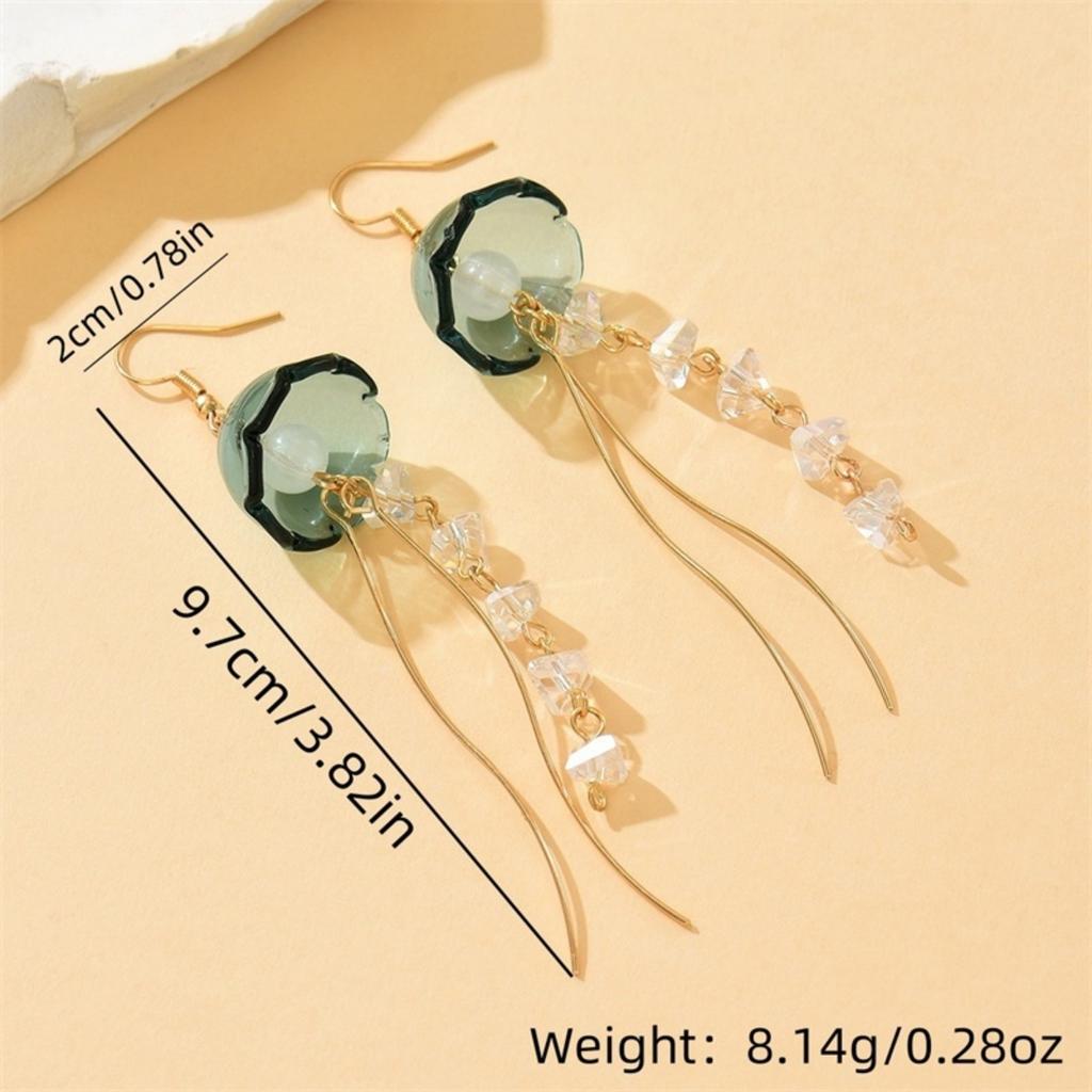 Dainty Transparent Jellyfish Shaped Irregular Crystal Beads Tassel Dangle Earrings For Women Men Ocean Vacation Earrings Jewelry