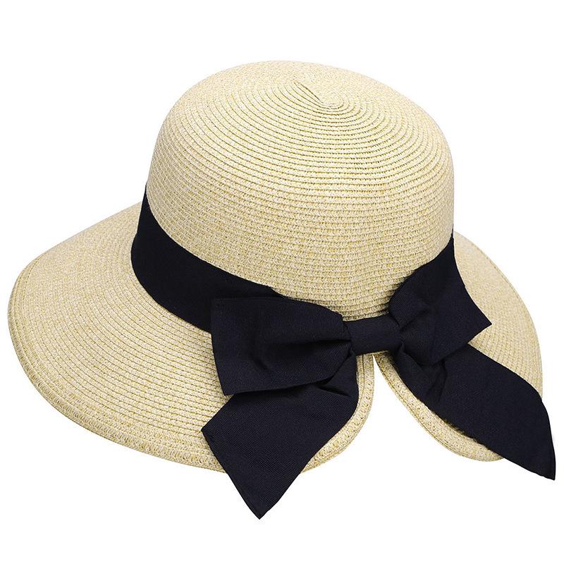 

Spring & Summer Women s Versatile Woven Sunshade Bow Straw Hat One Size