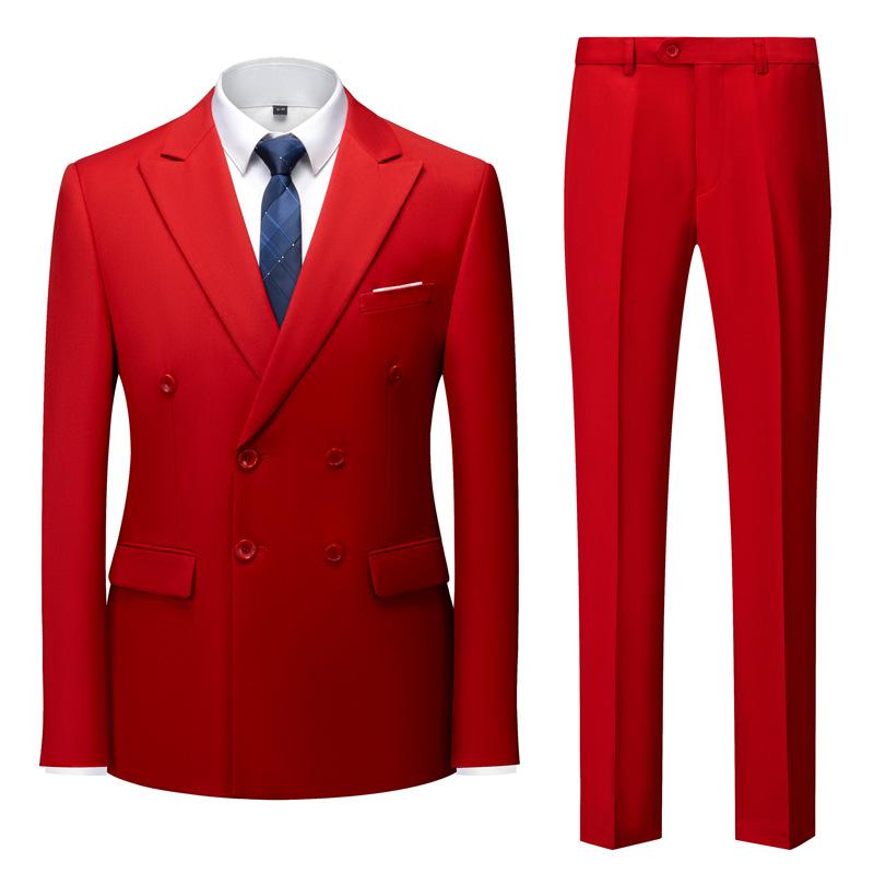 Traje Casual de Doble Botonadura para Hombre Danmo Negocios Trabajo Boda Conjuntos Formales Chaqueta de Traje Sólida + Pantalón 2 piezas