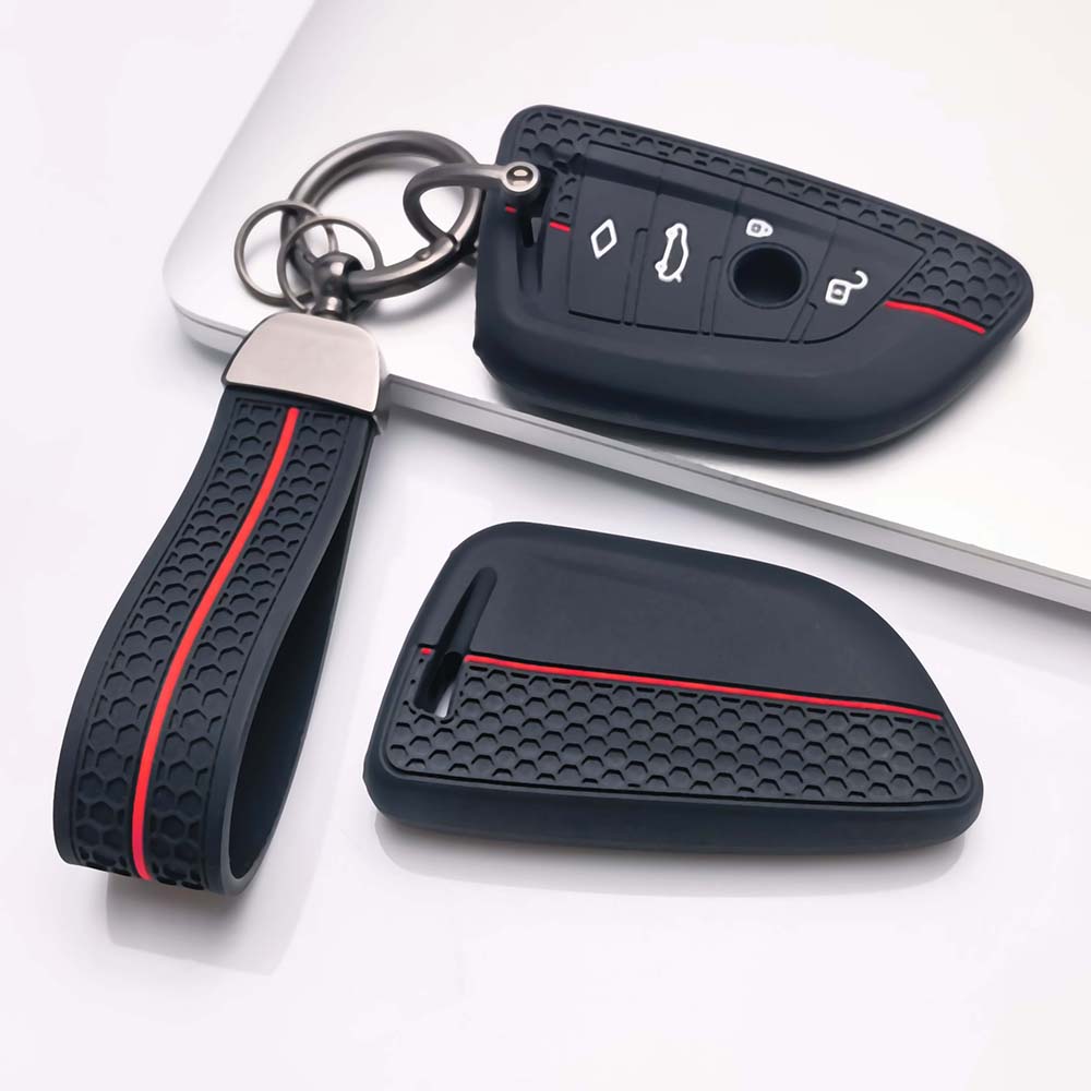 Silicone Key Fob Cover keychain Compatible with BMW 1 2 3 4 5 6 7 Series X1 X2 X3 X4 X5 X6 X7 M Series Smart Keyless Soft Grip Texture