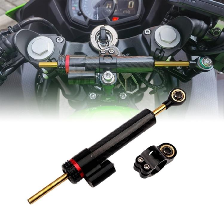 Adjustable Steering Damper Stabilizer for Motorcycles, Short Cylindrical Layout with Mounting Clamp for Street, Commuting and Winding-Road Use