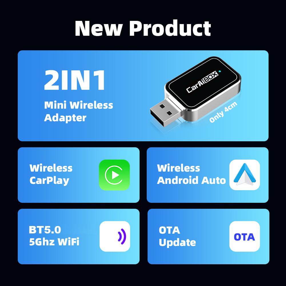 Wireless CarPlay Android Auto Wireless Adapter Wired To Wireless Smart AI Box Bluetooth-Compatible WiFi 4-Core CPU Auto Connect