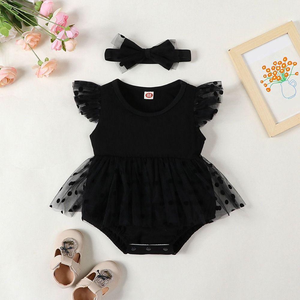 Lace Mesh Baby Girl Bodysuit Bubble Infant Dress with Headband  Photography Clothing