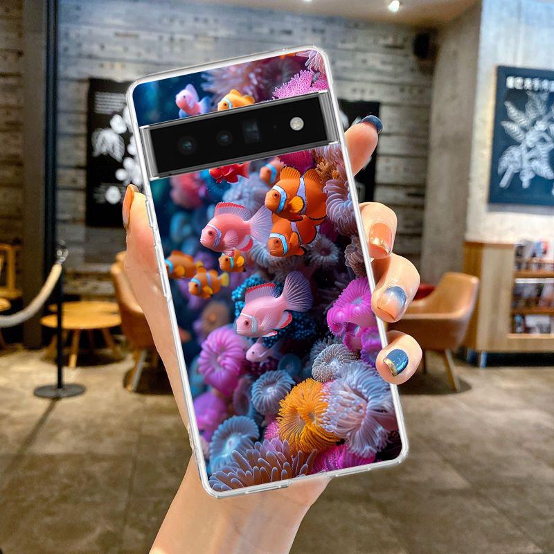 

Чехол для телефона Google Pixel 9 8 7 6 5 4 4XL 7A 6A 5A 4A 3A Pro XL 5G Прозрачный Мягкий ТПУ Корпус Узор на Тему Морской Жизни Pixel 9 Pro XL