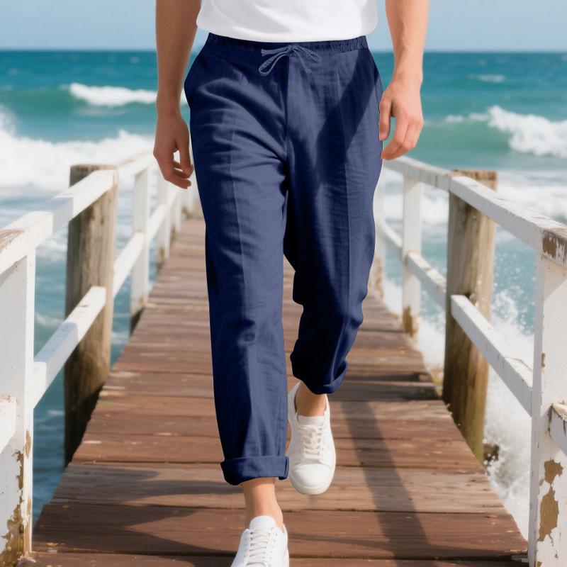 Spring and Autumn Men's Loose Casual Linen Hip Hop Beach Sports Wide Leg Casual Trousers Man
