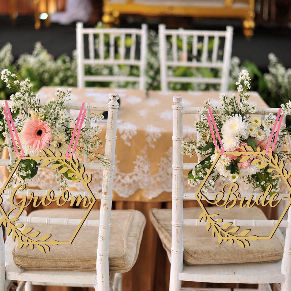 1 Pair Wooden Chair Sign Bride Groom Sign Chair Decor Chair Back Hanging Pendant For Wedding Decorations