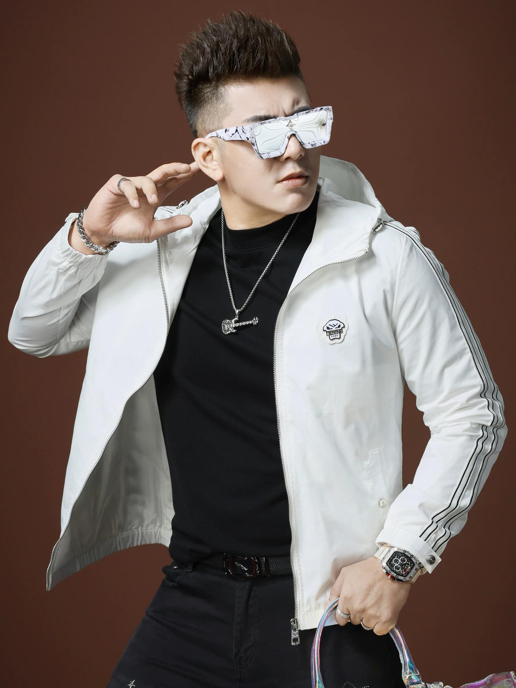 European High-End Trendy Brand Hooded Jacket with Webbing for Men, 2025 New Autumn Casual Jacket, Men s Autumn Top 2XL белый