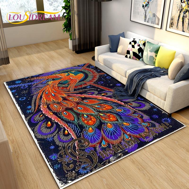 3D Phoenix Bird Area Rug Large,Carpet Rug for Living Room Bedroom Sofa Decoration,Kitchen Bathroom Non-slip Floor Mat  alfombra