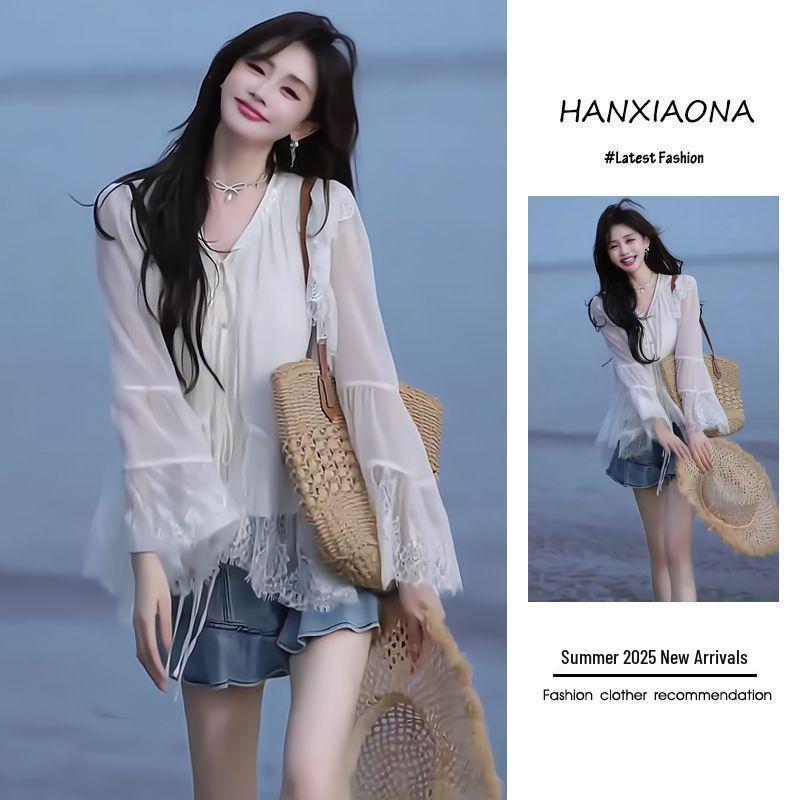 2026 Spring Korean-Style Women s Lace Patchwork Top & Shorts Set XL (115-125 cm)