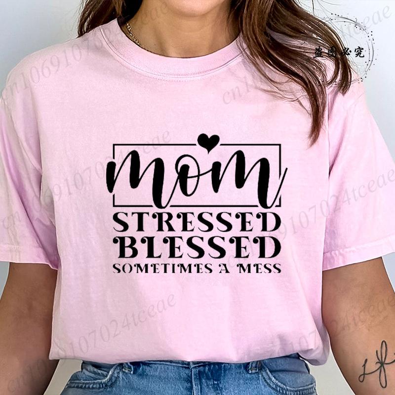 Funny Mom Life Design Graphic T Shirts Women Blessed Mama Mom Quotes Streetwear Tee Shirt Short Sleeve Clothing O Neck T Shirt
