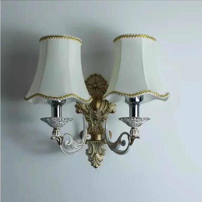 European Fashion Retro Wrought Iron Wall Lamp Fabric Living Room Dining Room Bedroom Bedside Decorative Atmosphere Lighting