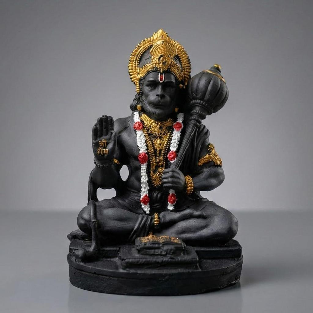 Rare Matte Black & Golden Premium Hanuman Ji Idol, Bajrang Bali Murti for Home Temple, Car Dashboard