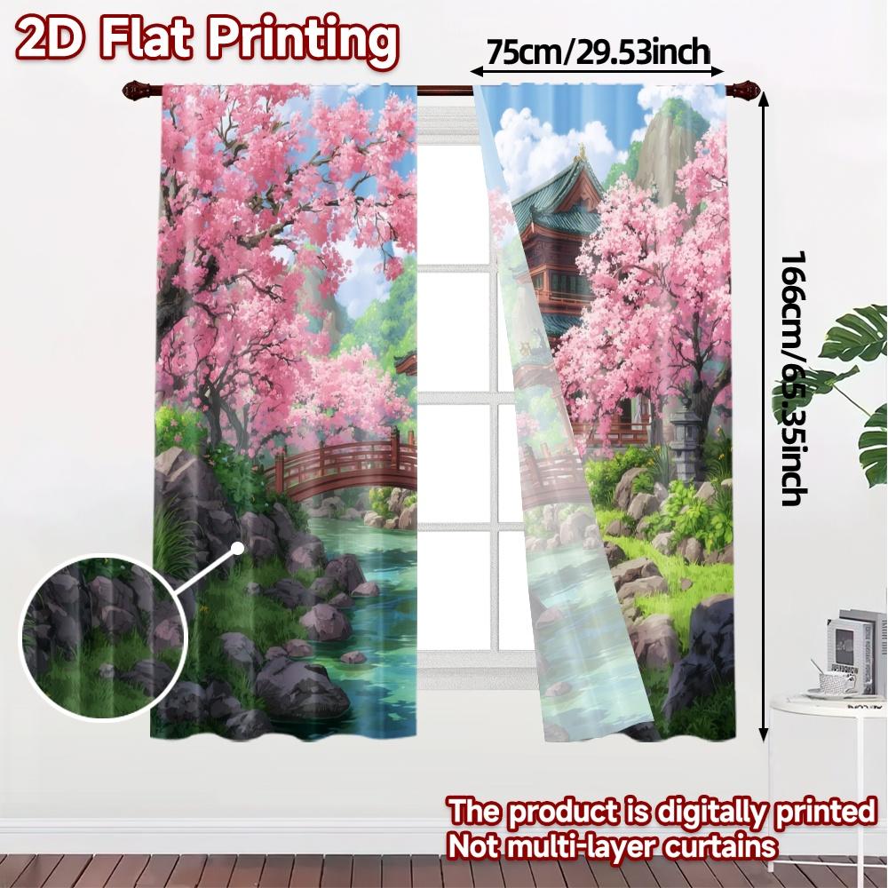 2pcs   2D FLAT PRINTING Curtains (Without Rod) Spring Serenity(1) Modern Curtains Polyester Easy Install Curtains Gifts Perfect