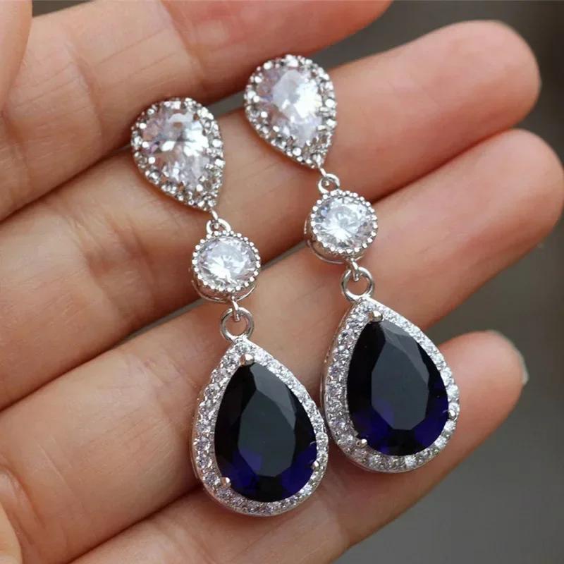 Luxury Square Green Cubic Zirconia Crystal Pendant Earrings Exquisite Fashionable  Women'S Wedding Jewelry