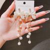 French bow tassel long earrings women's high sense exquisite stud earrings celebrity temperament versatile earrings tide