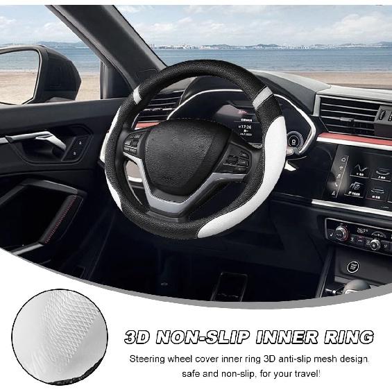 Car Steering Wheel Cover, 15 Inch Premium Leather Breathable Non-Slip Wheels Wrap, Universal Auto Comfortable Steering Wheel Protector For SUV Truck