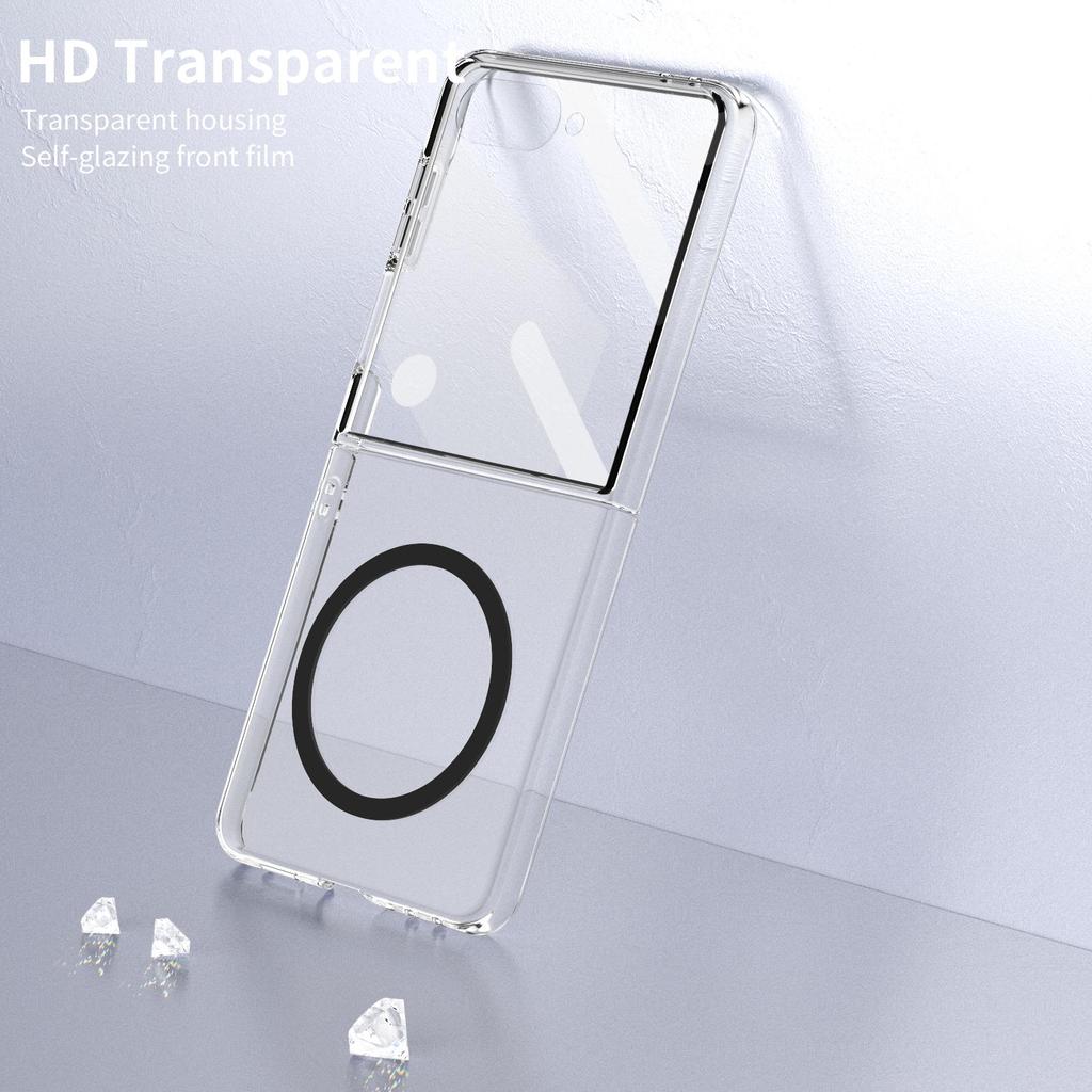 HD Transparent Magnetic Case For Samsung Galaxy Z Flip 8 7 6 5 4 Crystal Clear Cover With Clear Tempered Glass Screen Protector