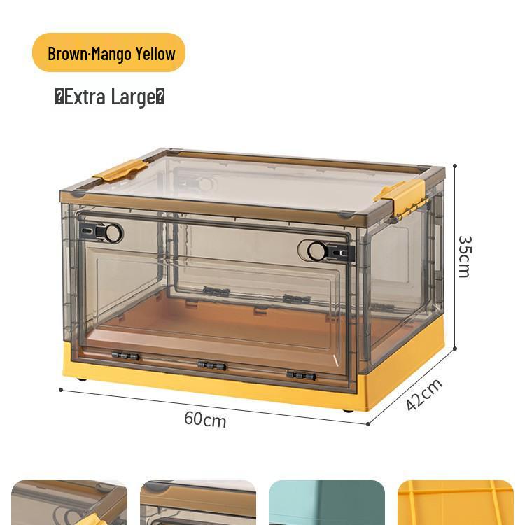 Three-Door Large Plastic Storage Box with Wheels for Living Room