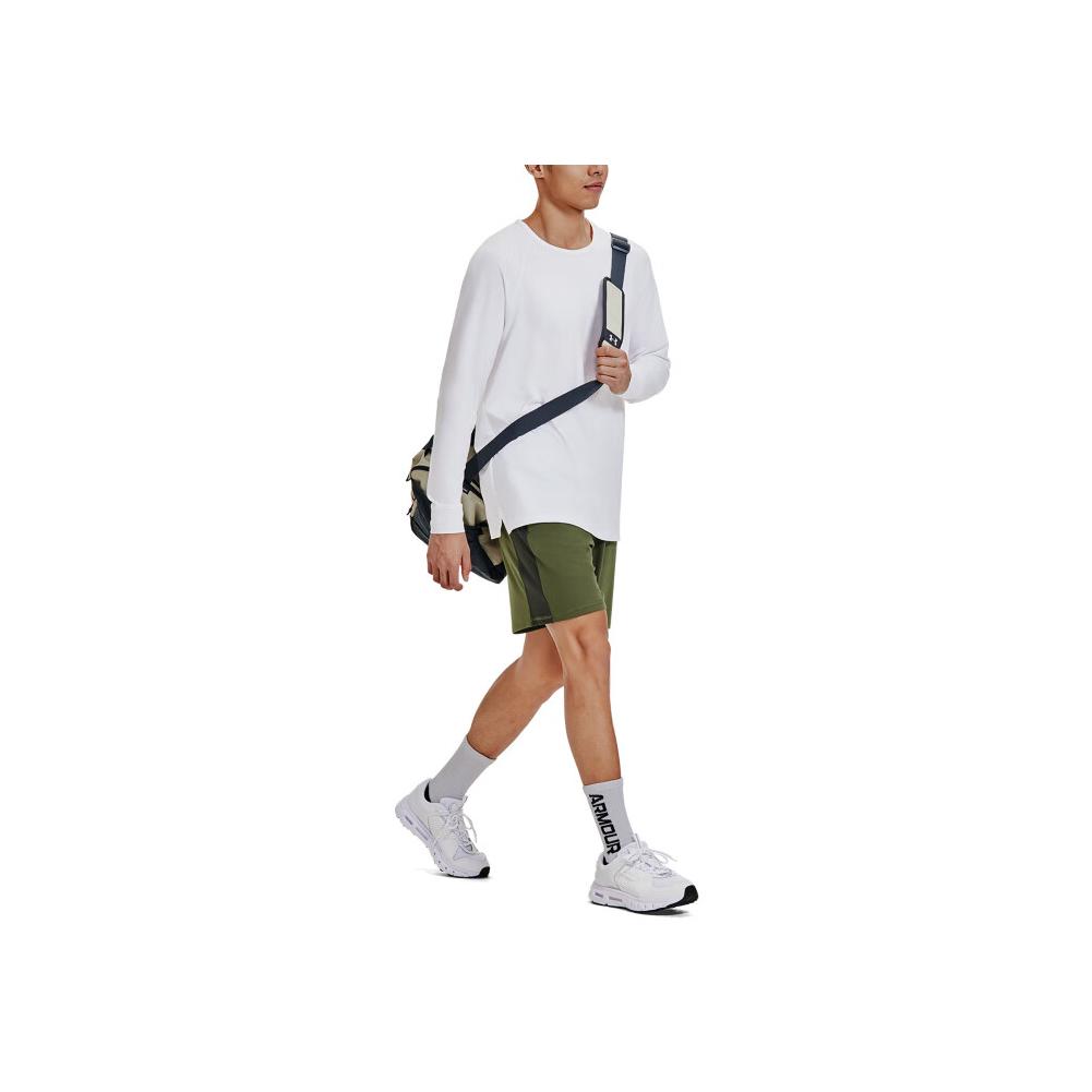 Under Armour Meridian Solid Color Training Versatile Crew Neck Long Sleeve T-Shirt Men Tops White 1378989-100