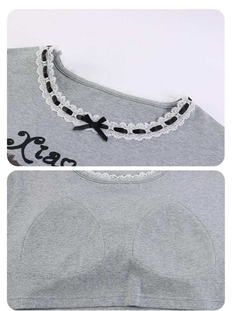 Women's Cute Cartoon Cotton Pajama Set with Chest Pad – Long Sleeve & Pants for Spring/Autumn