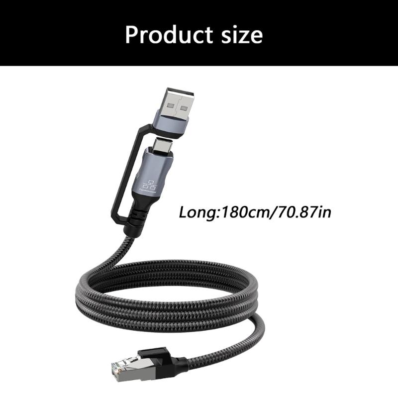 Braided Type C & USB Ethernet Cable 1.8 Meter 100Mbps Networking Connector Wire For Mobile Devices Computers