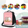 Cartoon Peach and Goma Mochi Cat Insulated Lunch Bag Resuable Leakproof Cooler Thermal Bento Bag with Adjustable Shoulder Strap