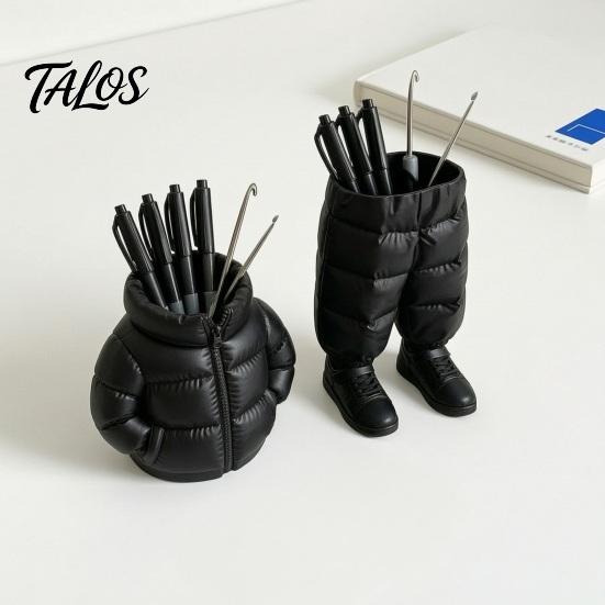 Teacher Desk Pen Cup Pencil Holder, Creative Down Jacket Shape, Durable PETG Large Capacity Small Desktop Trash Can Cup, for Office Supplies