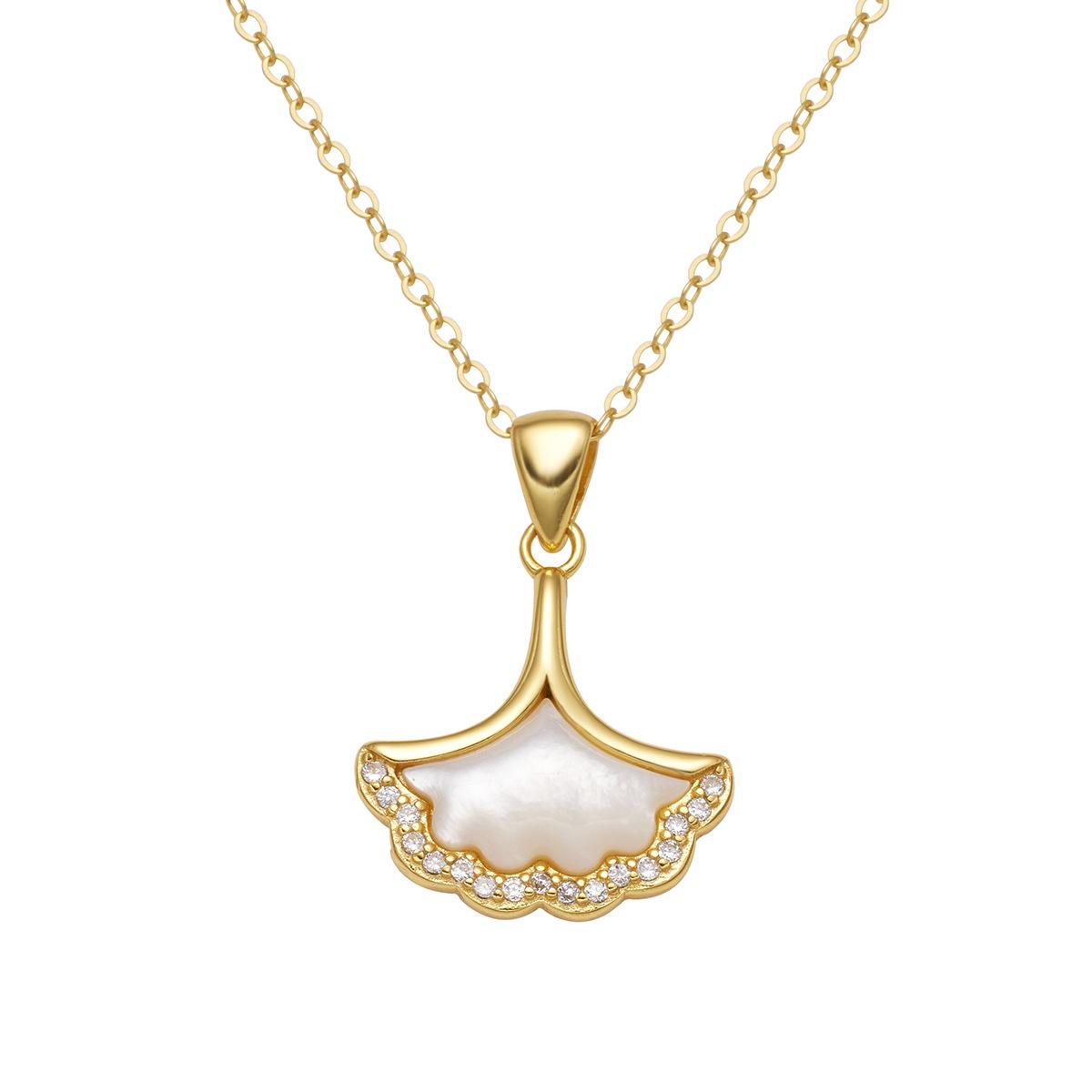 

S925 Серебряное ожерелье из гинкго билоба для женщин Sansheng Lucky High Sense White Fritillary Keybone Chain Fan Jewelry Fashion 925 Silver
