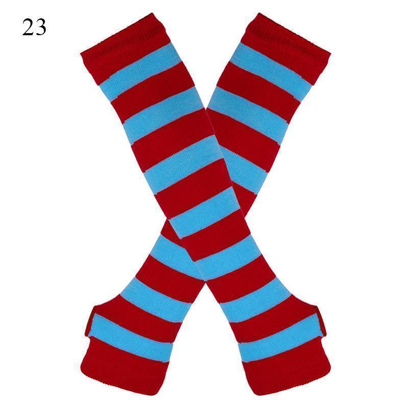 Striped Elbow Gloves Women Emo Gloves Winter Warm Long Sleeves Gloves Women Fingerless Stripe Hip-Hop Knitted Elbow Mittens