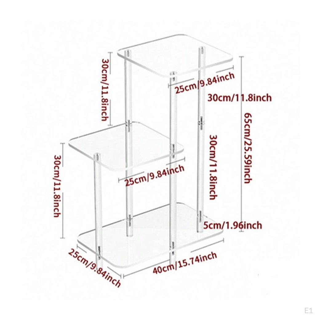 3-tiers Bedside Table Portable Acrylic Tier Shelf Multi Use Transparent Storage