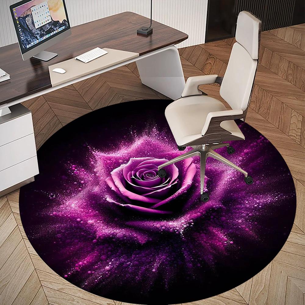 1pc Rose Purple Round Chair mat Area Rug - Non-Slip, Floor Mat for Office, Bedroom, and Indoor Decor -1002201