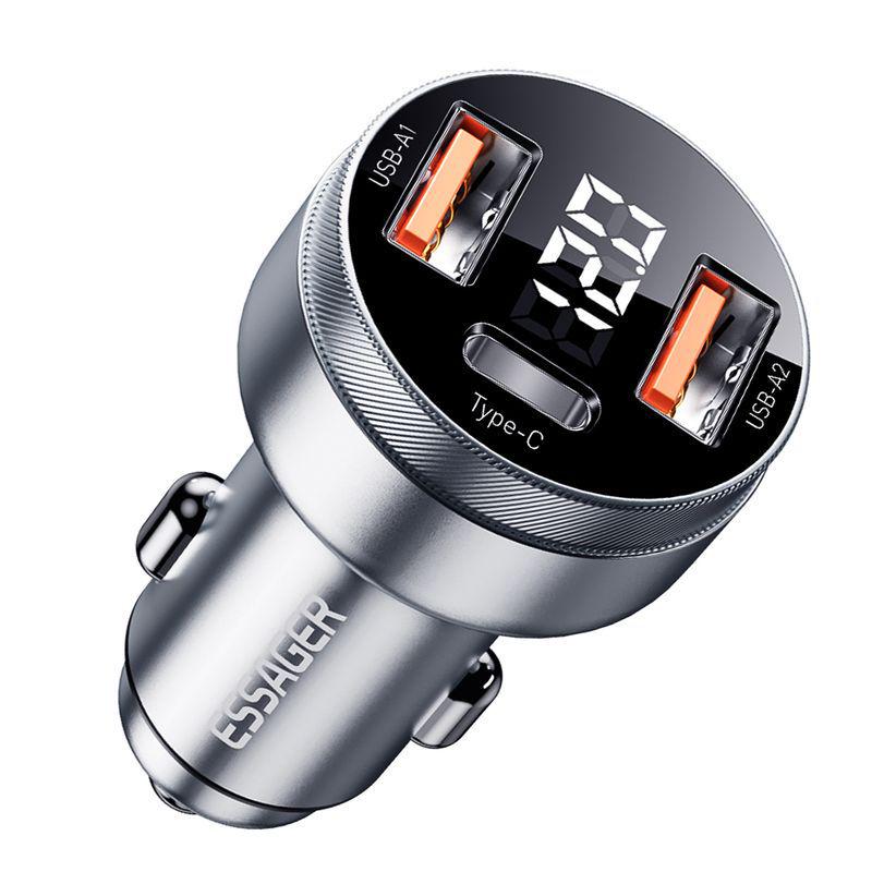 ESSAGER PD80W Fast Charge Car Charger with Digital Display for Apple Notebooks