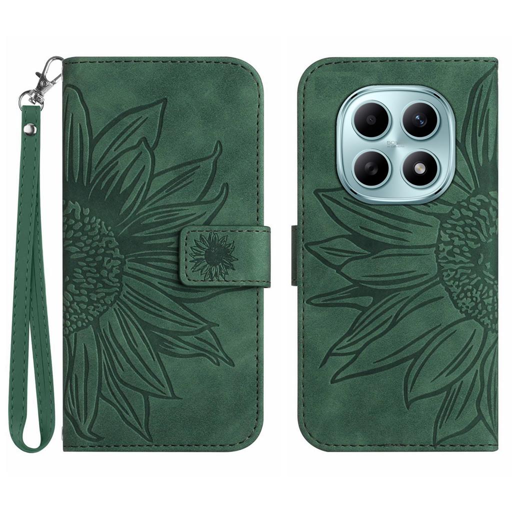 Für Xiaomi Poco M8 5G/Redmi Note 15 5G (Global)/15 4G (Global) Hülle Sonnenblumen-Prägung Leder-Geldbörse Handyhülle mit Handschlaufe