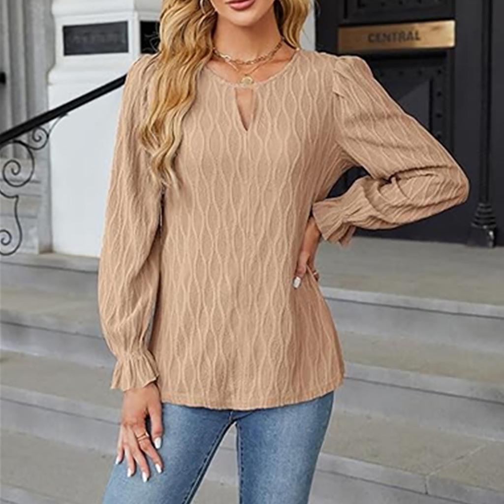 Women's Casual And Fashionable Color Round Neck Sleeve Long Sleeved Top