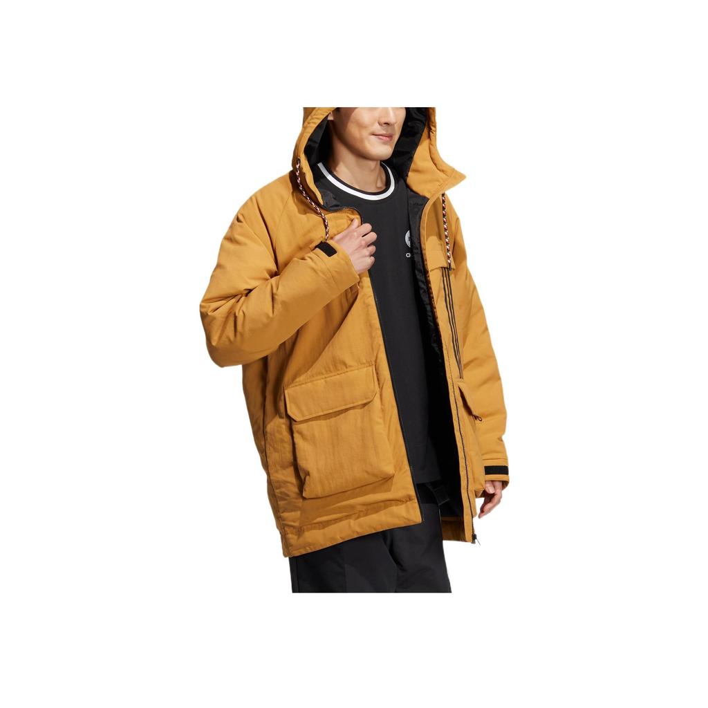 Adidas Neo Jednobarevná s logem a třemi pruhy Pánská/Dámská prošívaná péřová bunda s kapucí Hnědá HN4761