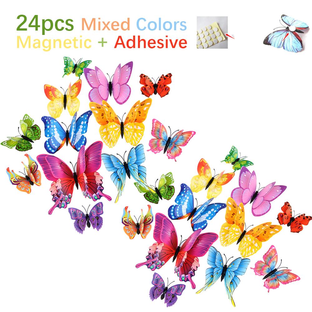 New 12/24pcs 3D Butterfly Wall Stickers Home Christmas Wedding Decoration Photography Props Magnetic Refrigerator Magnets