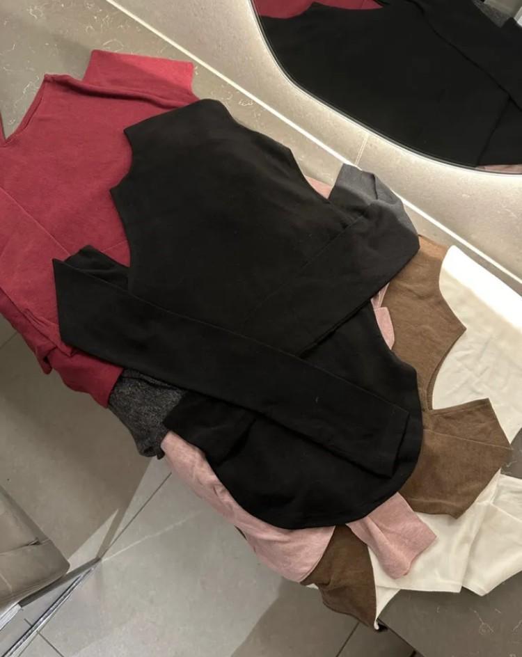 Korean Elegant Slimming Off-Shoulder High Neck Long Sleeve Shirt for Women