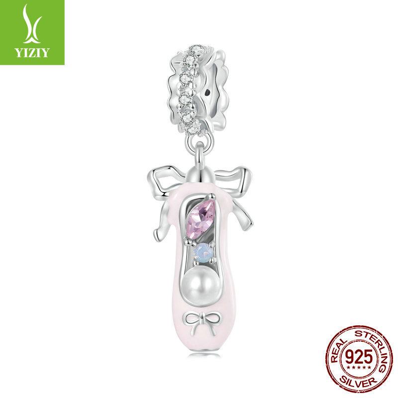 Pink Sweet Ballet Shoes Diy Pendant Accessories, Dream Princess Wind S925 Sterling Silver Bracelet Beaded