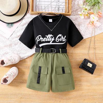2025 Summer Kids Clothing: Girls' Letter Tee & Shorts 2-Piece Set