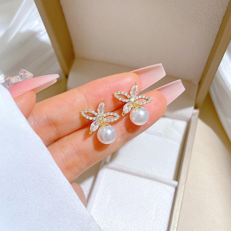Micro-inlaid Stainless Steel Charm Flower Necklace Earrings Fashion Gorgeous Zircon Temperament Girl Accessories Set