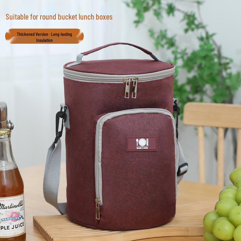 Round Insulated Oxford Cloth Lunch Bag - Aluminum Foil Lined Handbag for Students & Office Workers