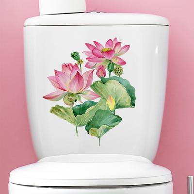 Adesivo per WC rimovibile autoadesivo impermeabile in PVC soggiorno bagno decorazione murale floreale coperchio WC