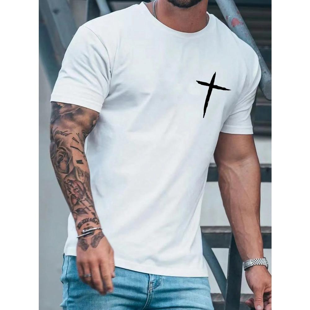 Simple Cross Shape T-Shirt Mens Sport Cool New Short Sleeve Unisex Breathable Cotton Clothing Casual Oversized Man Sportswear